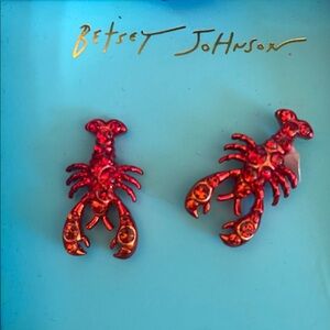 New in Box Red Crystal Betsey Johnson Lobster Stud Earrings Fun Colorful Summer